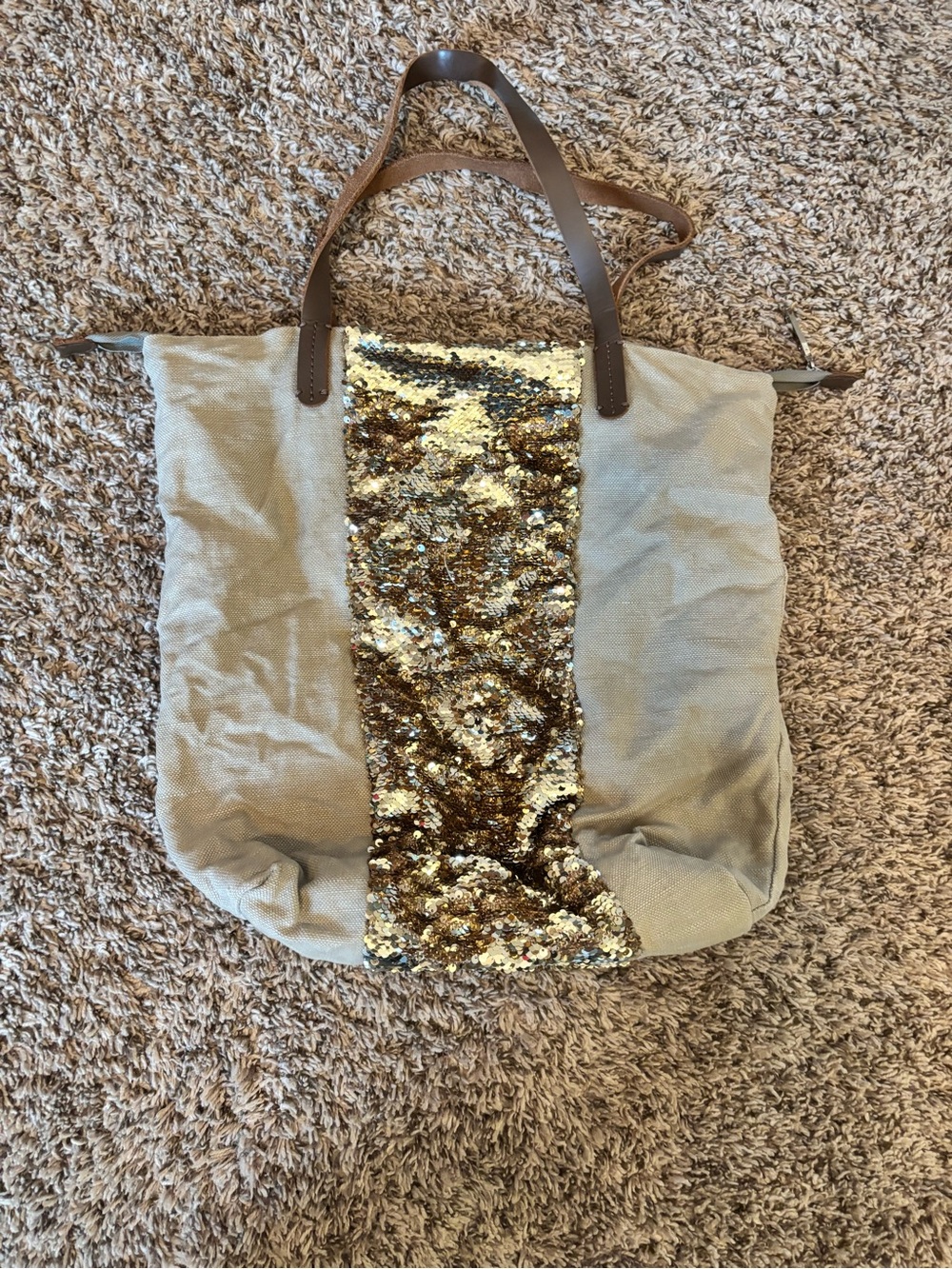 GAP Canvas Tote Bag with Gold Sequins